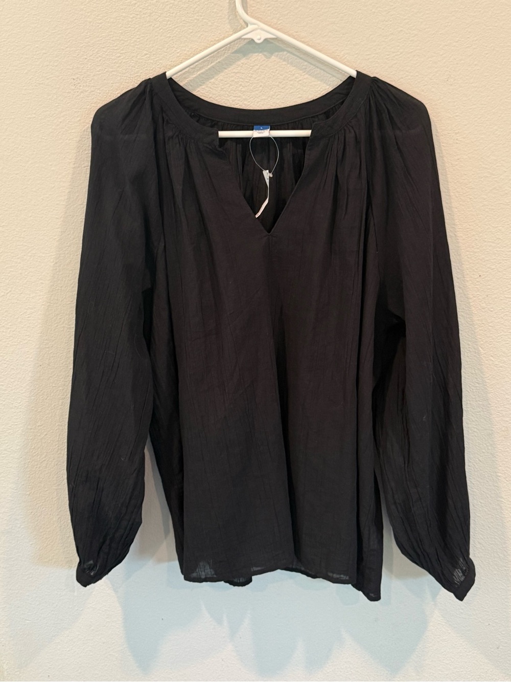 Old Navy Black Peasant Top Balloon Sleeve V Neck Boho Cotton Women’s Size Large